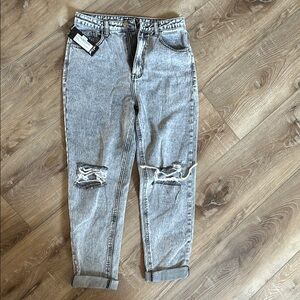 Nasty Gal distressed mom jeans grey